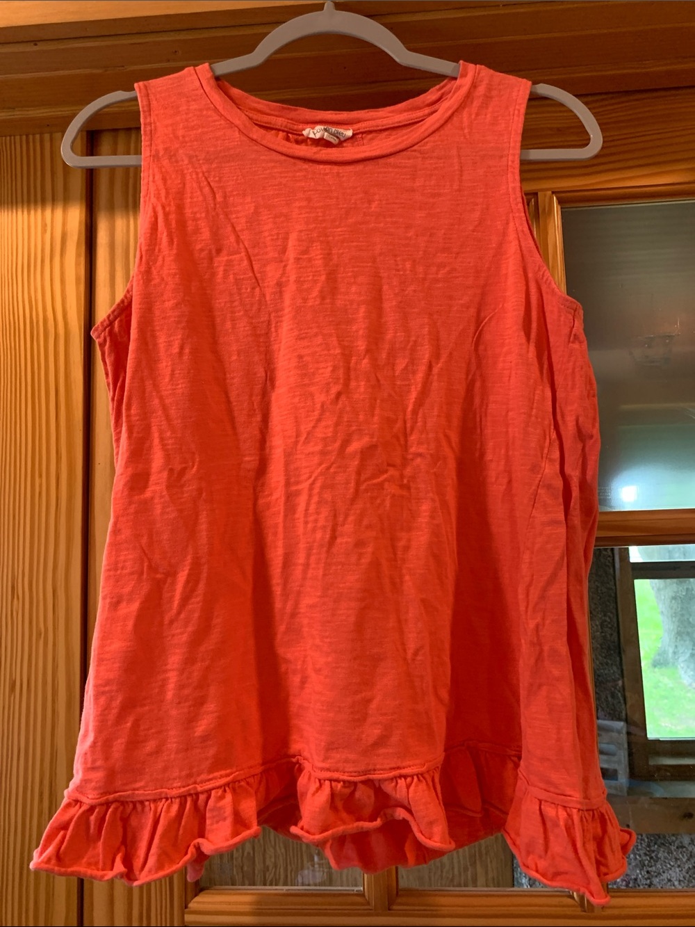 Women’s Cotton Bleu 100% Cotton Coral Ruffle Sleeveless Crewneck Tank Top S